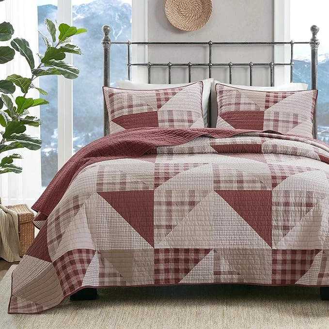 Luxury Woolrich Reversible Coverlet Set - Cottage Styling Reversed to Solid Color All Season Lightweight Coverlet Cozy Bedding Layer Matching Shams Oversized King Cal King Olsen Red Reversible Lightweight All Season Responsible