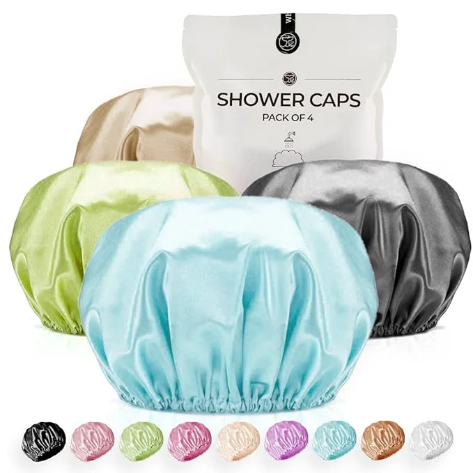 Stylish Shower Cap for Women Reusable Extra Large Shower Caps for Men Satin Double Luxury