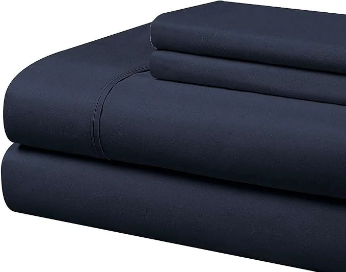 Luxury Cathay Home Essentials Ultra Soft Hypoallergenic Wrinkle Resistant Double Brushed Microfiber Bedding Sheet Set Navy Twin Quality