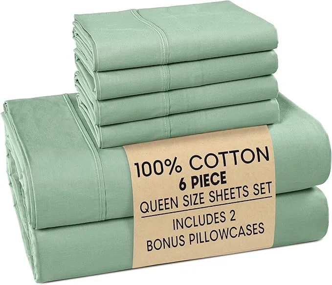 User-Friendly Casa Platino Queen Bed Sheets – Cotton Sheets with 4 Pillowcases Crisp Percale Weave amp Cozy Feel Cooling amp Breathable Queen Sheet Set with 15 quot Deep Pocket Excellent Quality amp Fit – Sage Green Verified