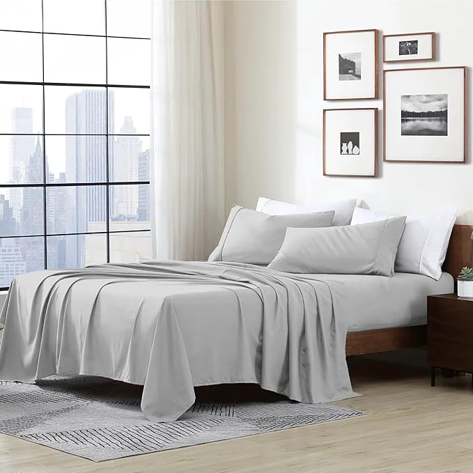 Expertly Made Cathay Home Essentials Ultra Soft Hypoallergenic Wrinkle Resistant Double Brushed Microfiber Bedding Sheet Set Light Gray Full Stylish