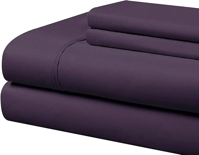 Green Cathay Home Essentials Ultra Soft Hypoallergenic Wrinkle Resistant Double Brushed Microfiber Bedding Sheet Set Eggplant California King Minimalist