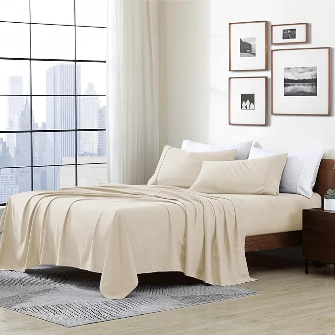 User-Friendly Cathay Home Essentials Ultra Soft Hypoallergenic Wrinkle Resistant Double Brushed Microfiber Bedding Sheet Set Cream California King Stylish