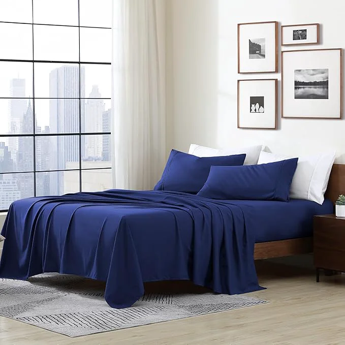 Certified Cathay Home Essentials Ultra Soft Hypoallergenic Wrinkle Resistant Double Brushed Microfiber Bedding Sheet Set Royal Blue Queen Original Design