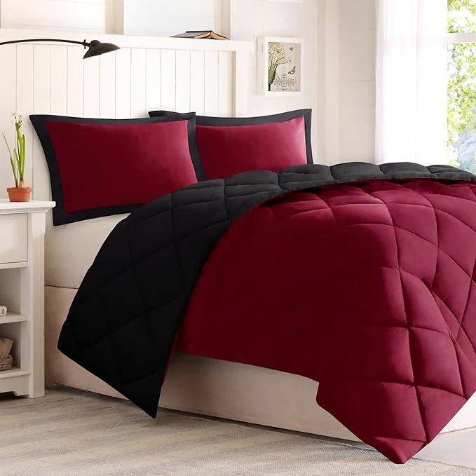 Authentic Madison Park Comforter Set Reversible Down All Season Microfiber Bedding 3M Scotchgard Stain Release Twin Twin XL Dorm Comforter Red Black Sustainable