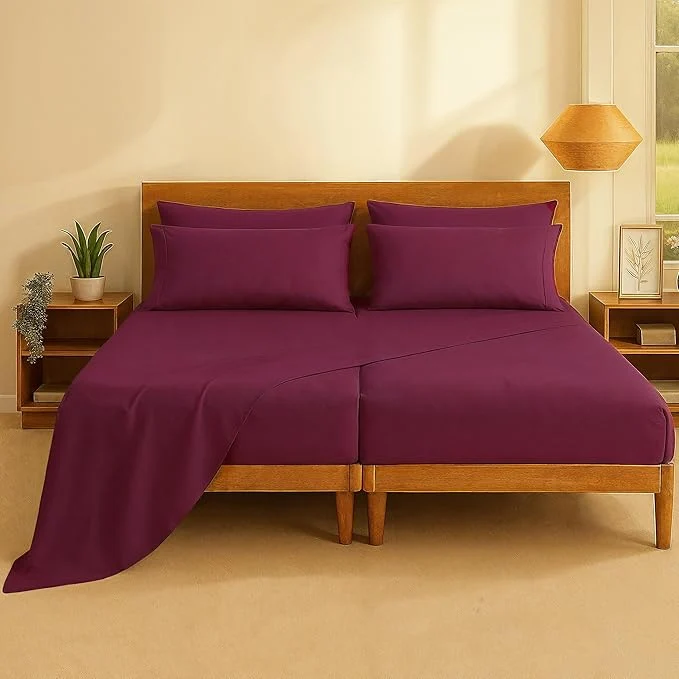 Detailed Casa Platino Split King Size Sheet Set – 7 Piece Cooling Sheets Split King Size Cotton Crisp Percale Sheets with Breathable amp Cozy Feel 15 quot Deep Pocket Fitted Sheet for Secure Fit – Windsor Wine Reusable