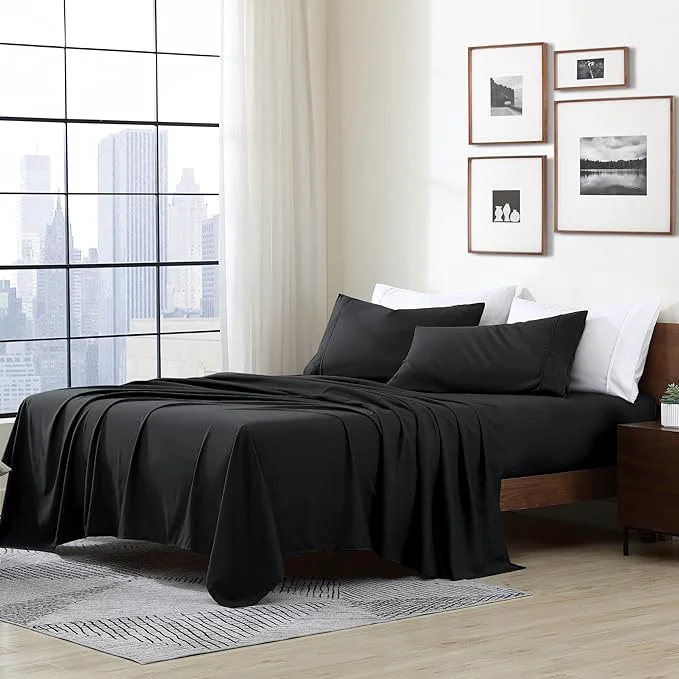 Expertly Made Cathay Home Essentials Ultra Soft Hypoallergenic Wrinkle Resistant Double Brushed Microfiber Bedding Sheet Set Black California King Smart