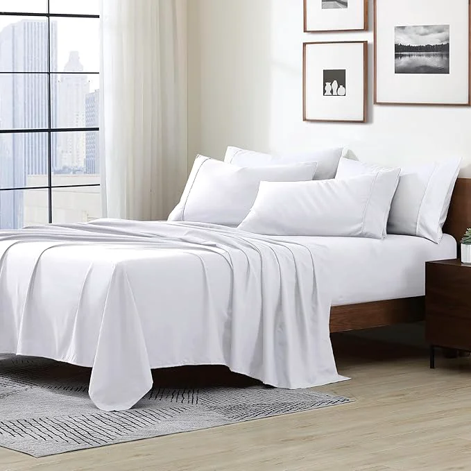 Cathay Home Essentials Ultra Soft Hypoallergenic Wrinkle Resistant Double Brushed Microfiber Bedding Sheet Set White Twin XL Powerful