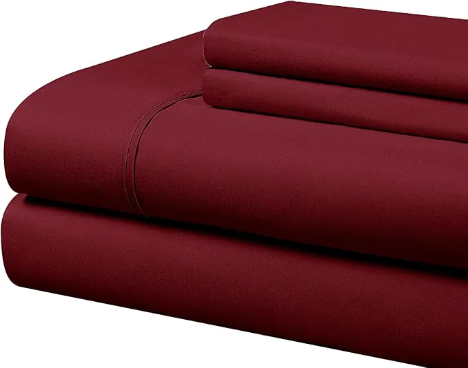 Trusted Cathay Home Essentials Ultra Soft Hypoallergenic Wrinkle Resistant Double Brushed Microfiber Bedding Sheet Set Burgundy Full Traditional