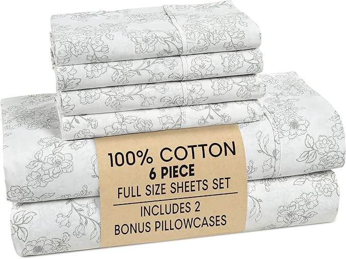 Authentic Casa Platino Cotton Full Sheet Set – 6 Piece Full Sheet Set with Crisp Cool amp Soft Feel with 15 Inch Deep Pocket Fitted Sheet Breathable amp Cozy for a Good Nights Sleep – Ashpetal Refined