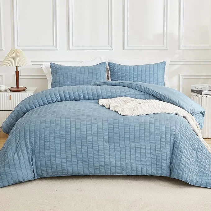 Breathable AveLom Seersucker Comforter Set Twin Grayish Blue 68x90 1 Comforter and 1 Pillowcase Soft