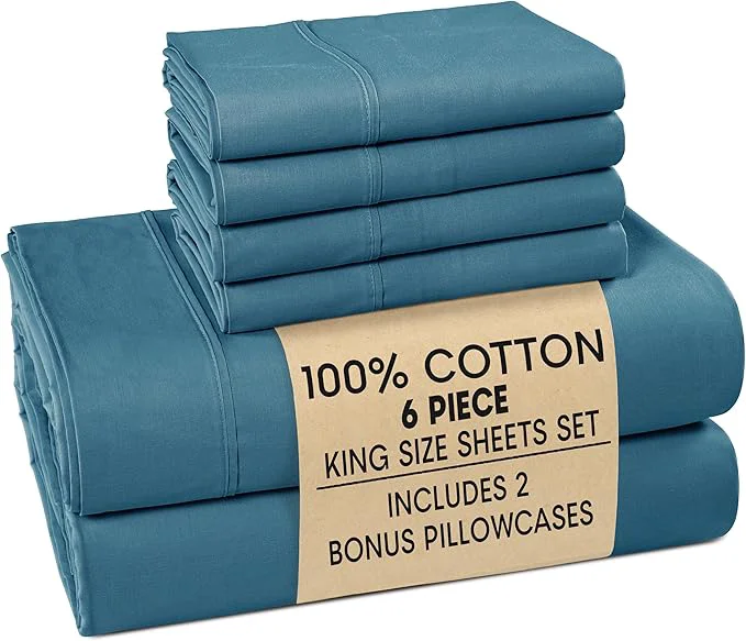 Certified Casa Platino Sheet Set King Size – Cotton Bed Sheets King with 4 Pillowcases Ultra Soft amp Cozy Lightweight amp Breathable With 15 quot Deep Pocket Fitted Sheet Everyday Sheets – Blue Heaven High-Performance