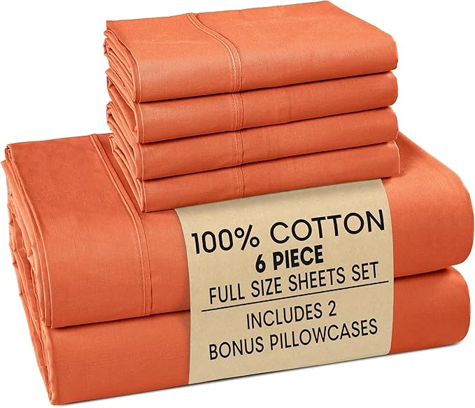 Solid Casa Platino Cotton Sheets Full – Breathable Crisp Percale Full Mattress Sheets with 4 Pillowcases 15 quot Deep Pocket Fitted Sheet Ultra Soft amp Cozy Feel for Great Nights Sleep – Rust Casual