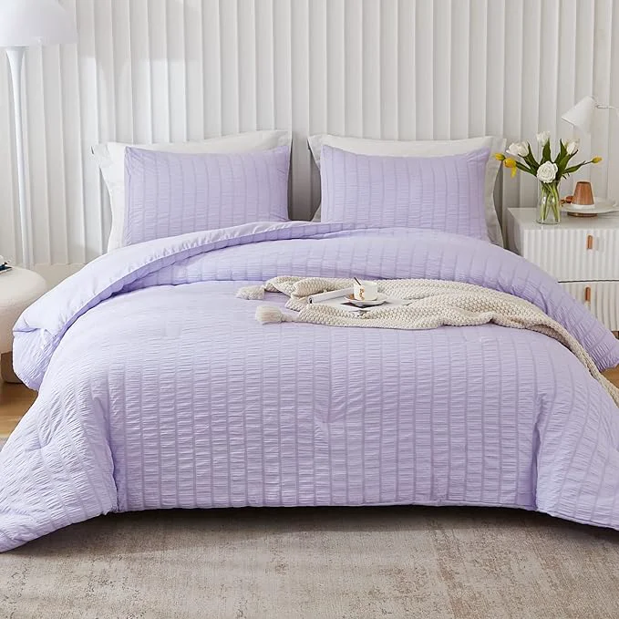 Carefully Designed AveLom Lavender Purple Seersucker Twin Twin XL Comforter Set 68x90 inches 2 Pieces- Soft Washed Microfiber Lightweight Comforter with 1 Pillowcase All Season Down Bedding Set Fine Crafted