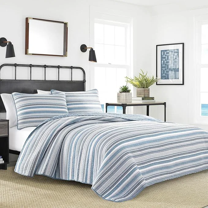 World-Class Nautica - Queen Quilt Set Soft amp Breathable Cotton Bedding with Medium Weight Feel Reversible 3 Piece Bed Set with Matching Pillowcases Jettison Grey Environmentally Friendly