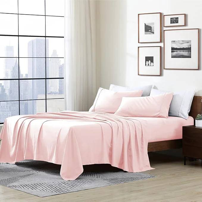 Original Cathay Home Essentials Ultra Soft Hypoallergenic Wrinkle Resistant Double Brushed Microfiber Bedding Sheet Set Blush King Safe