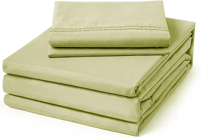 Fine Crafted ClevaHome Twin Size Sheet Set - 4 Piece Soft Breathable Luxury Bed Sheet Set - Shrinkage amp Fade Resistant Embroidered Bedding Sheet with Deep Pocket 2 Extra Pillowcases Twin Leaf Green Secure