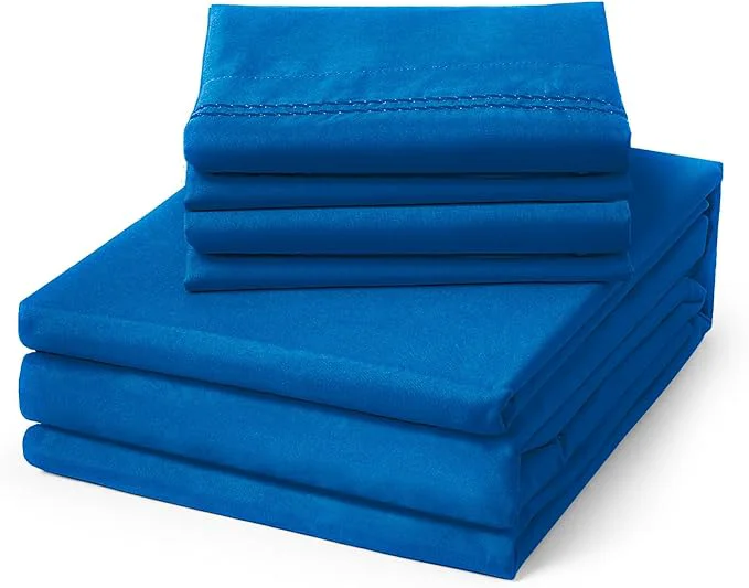 Smooth ClevaHome Queen Size Sheets - 6 Piece Soft Breathable Luxury Bed Sheet Set - Shrinkage amp Fade Resistant Embroidered Bedding Sheet with 14-inch Deep Pocket 2 Extra Pillowcases Queen Royal Blue Functional