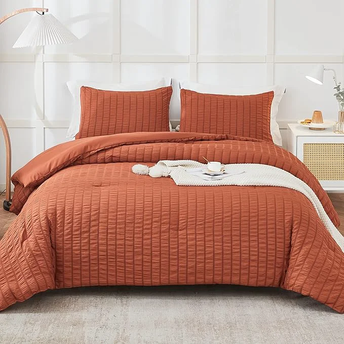 Original AveLom Terracotta Seersucker Comforter Set - Full Size 80x90 Inches 3 Pieces Machine Washable Top-Quality