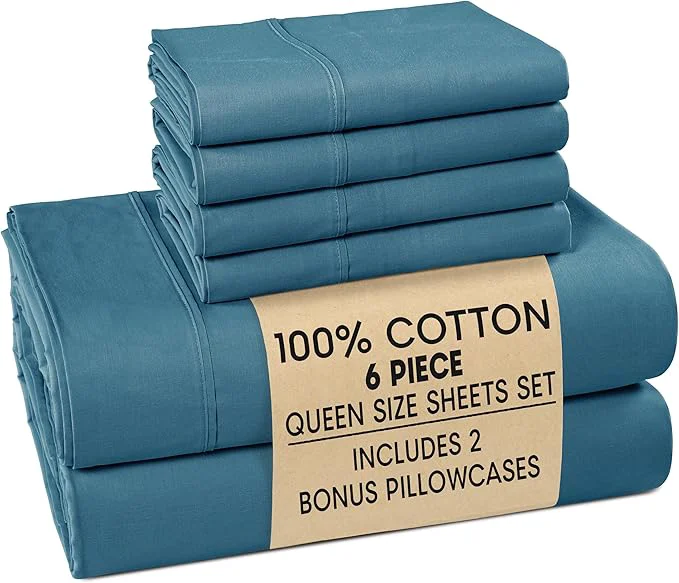 Fashionable Casa Platino Sheet Set Queen Size – Cotton Bed Sheets Queen with 4 Pillowcases Soft amp Cozy Lightweight amp Breathable with 15 quot Deep Pocket Fitted Sheet Everyday Sheets – Blue Heaven Quality