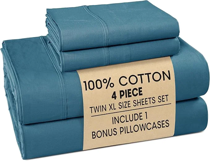 Unique Casa Platino Sheet Set Twin XL Size – Cotton Bed Sheets Twin XL with 2 Pillowcases Soft amp Cozy Lightweight amp Breathable With 15 quot Deep Pocket Fitted Sheet Everyday Sheets – Blue Heaven Natural