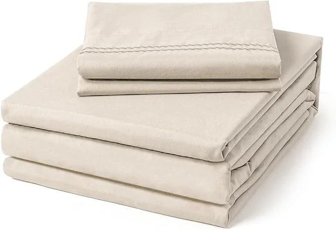Unique ClevaHome Twin Size Sheet Set - 4 Piece Soft Breathable Luxury Bed Sheet Set - Shrinkage amp Fade Resistant Embroidered Bedding Sheet with Deep Pocket 2 Extra Pillowcases Twin Oat Milk Enhanced