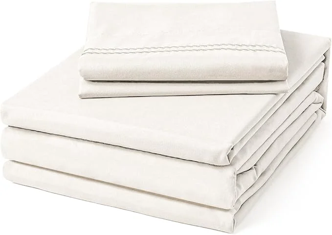 Minimalist ClevaHome King Size Sheet Set - 6 Piece Soft Breathable Luxury Bed Sheet Set - Shrinkage amp Fade Resistant Embroidered Bedding Sheet with Deep Pocket 2 Extra Pillowcases King Crystal White Sophisticated