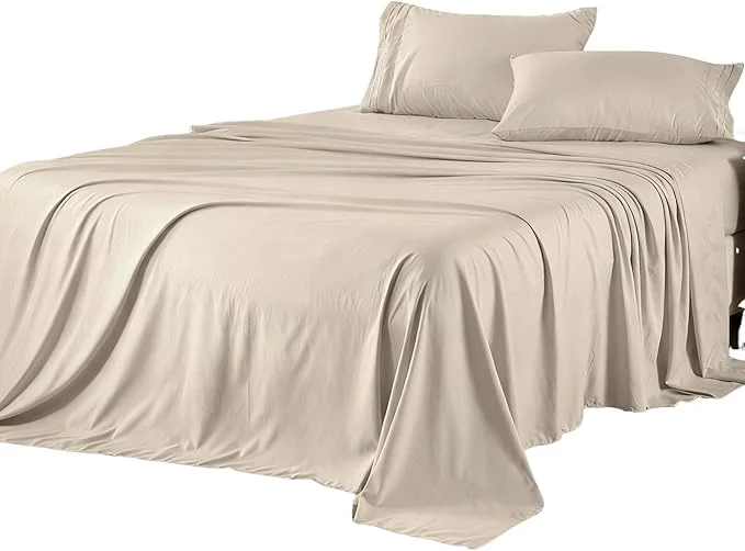 Green ROSE amp RISY Khaki Sheets Queen Sheet Set Pre-Washed Cotton-Like Brushed Microfiber 4 Pcs Super Soft Breathable Cooling Bed Sets Includes 1 Fitted 1 Flat 2 Pillowcases Khaki Queen Versatile
