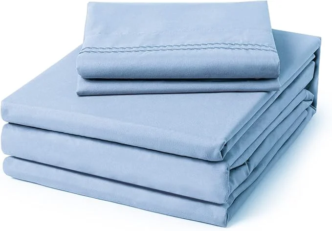 Original Design ClevaHome Twin Size Sheet Set - 4 Piece Soft Breathable Luxury Bed Sheet Set - Shrinkage amp Fade Resistant Embroidered Bedding Sheet with Deep Pocket 2 Extra Pillowcases Twin Chambray Blue Safe