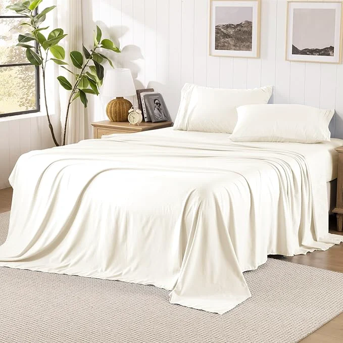 Organic ROSE amp RISY Full Size Sheet Set Pre-Washed Microfiber Cotton-Like 4 Pcs Ultra Soft Bedding Set Full Breathable Cooling Skin-Friendly All Seasons 1 Fitted 1 Flat 2 Pillowcases Beige Full World-Class