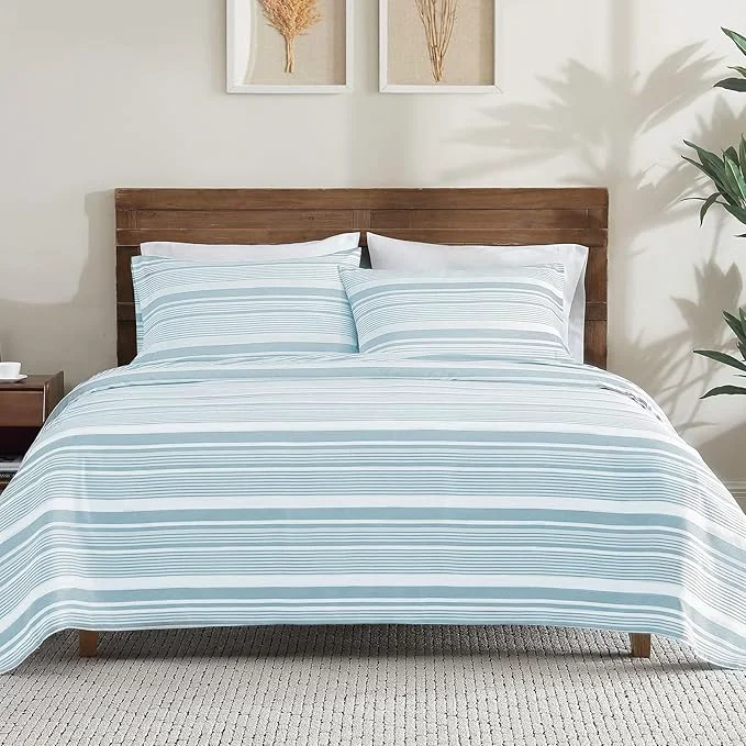 Solid ClevaHome Classic Stripe Sheet Set - 4 Pieces Super Soft amp Breathable Bed Sheet Set with Deep Pocket Enhanced Comfort amp Easy Care King Glacier Stripe Contemporary