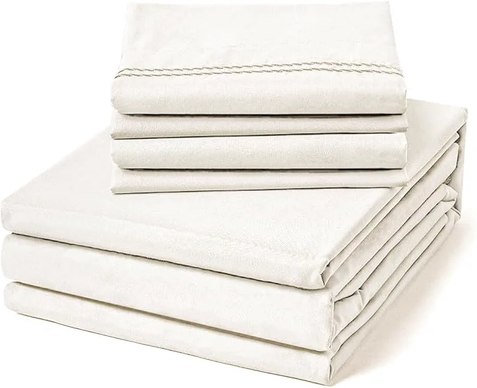 Functional ClevaHome Twin Size Sheet Set - 4 Piece Soft Breathable Luxury Bed Sheet Set - Shrinkage amp Fade Resistant Embroidered Bedding Sheet with Deep Pocket 2 Extra Pillowcases Twin Crystal White Enhanced