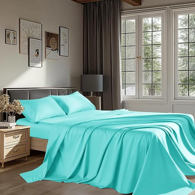 Outstanding Egyptian Cotton Sheets 1200 Thread Count California King Size Bedding Sets 4 Pcs Fitted Sheet Up to 16 quot Deep Breathable All Seasons California King Lake Green Safe