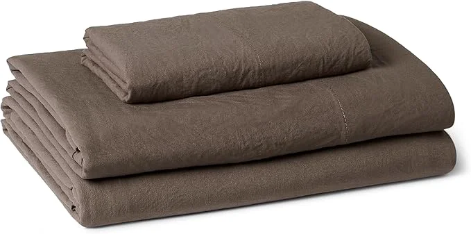 Long-Lasting Amazon Basics Twin XL Bed Sheet 3-Piece Bedding Set Double Brushed Microfiber Ultra Soft Easy Care Brown Top-Quality