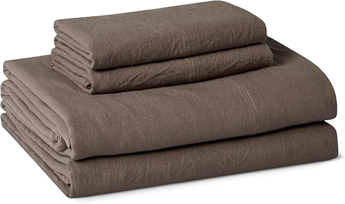 Authentic Amazon Basics Full Bed Sheet 4-Piece Bedding Set Double Brushed Microfiber Ultra Soft Easy Care Brown Optimized