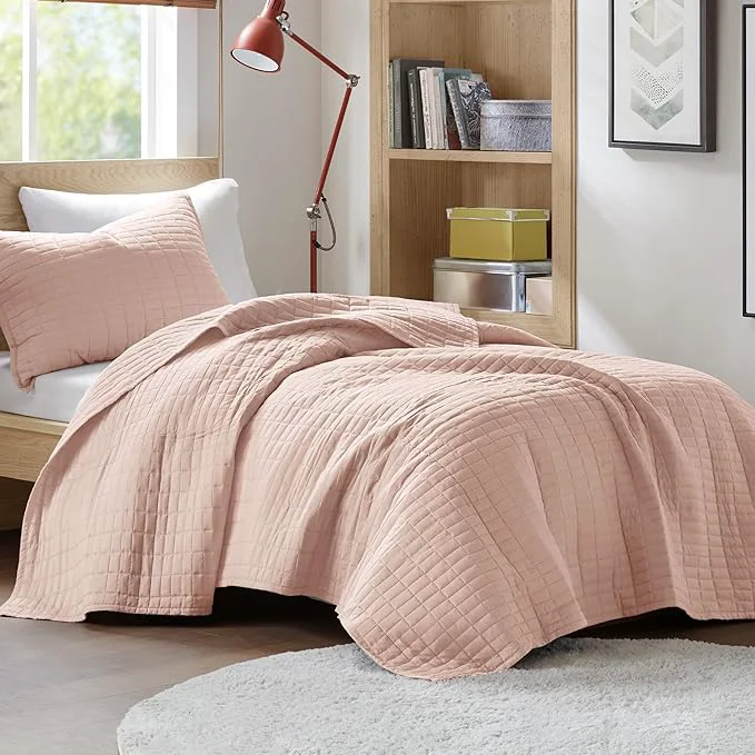 User-Friendly Comfort Spaces Kienna Quilt Set- Double Sided Stitching Design Summer Blanket Lightweight Soft All Season Bedding Layer Matching Sham Blush Coverlet Twin Twin XL 66 quot x90 quot 2 Piece Luxury