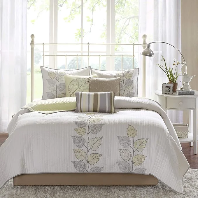 Durable Madison Park Caelie Quilt Modern Classic Design All Season Breathable Coverlet Lightweight Bedding Set Matching Shams Decorative Pillow Full Queen 90 quot x90 quot Leaf Yellow 6 Piece Unique
