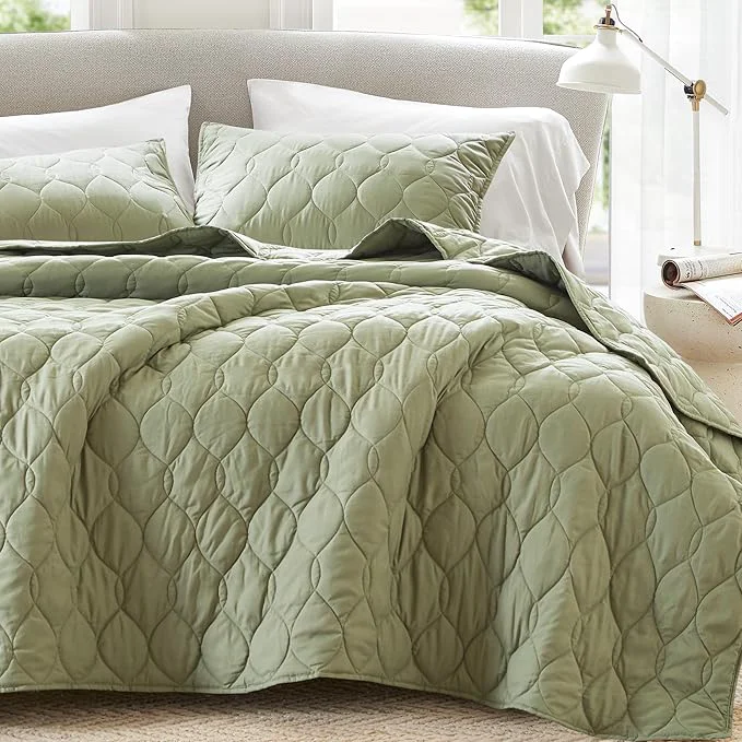 Innovative Comfort Spaces King Quilt Set Modern Reversible Ogee Coverlet King Bedding Set Cozy Quilted Winter Layer All Season Lightweight Soft King Size Quilt Kienna Cal King Olive Green 3 Piece Responsible