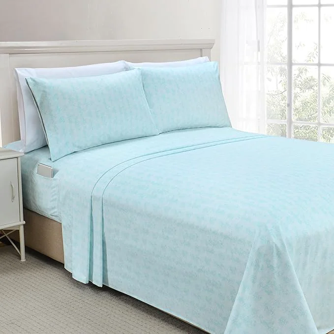 Original Design Elegant Comfort Softest and Coziest 6-Piece Sheet Set - 1500 Premium Hotel Quality Microfiber - Deep Pocket Wrinkle Resistant 6-Piece Wave Pattern Bed Sheet Set Full Wave Aqua Authentic
