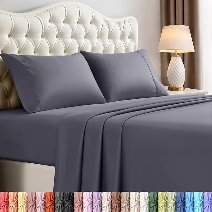 Functional Utopia Bedding Full Sheet Set – 4 Piece Bed Sheets for Full Size Bed Soft and Breathable Microfiber Includes 1 Fitted Sheet 1 Flat Sheet and 2 Pillowcases Grey Enhanced