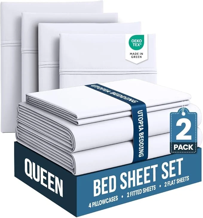 Dependable Utopia Bedding Queen Bed Sheets Set - Pack of 2 Sheet Sets - for Spa Hotel amp Guest Bedroom - Brushed Microfiber - Shrinkage and Fade Resistant - Easy Care White Recyclable