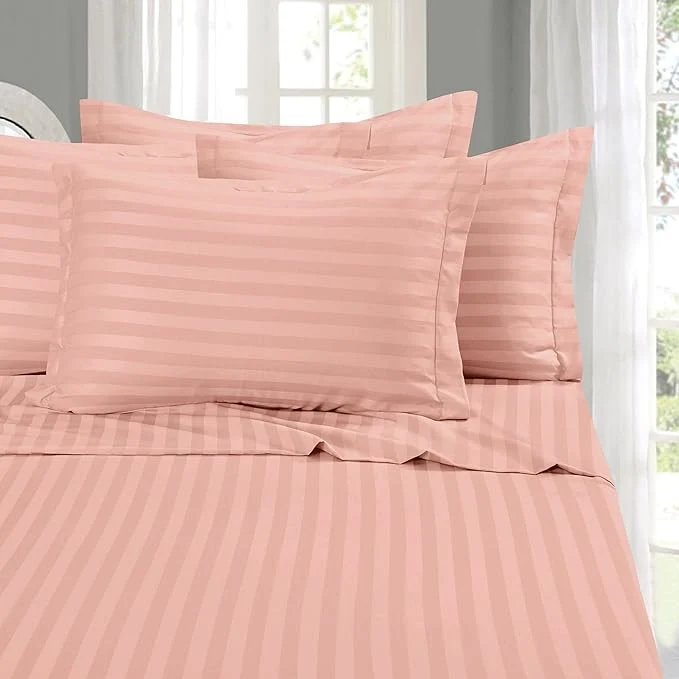 Expertly Made Elegant Comfort Softest and Coziest 6-Piece Sheet Set - 1500 Premium Hotel Quality Microfiber - Deep Pocket Wrinkle Resistant 6-Piece Damask Stripe Bed Sheet Set King Dusty Rose Excellent