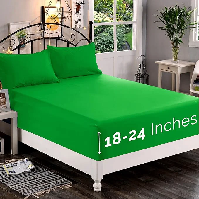 Premium Material Elegant Comfort 1500 Premium Quality Fitted Sheet Ultra Soft 18-24 Inch Extra Deep Pocket - Single Fitted Sheet for High Mattress - Wrinkle with Smart Storage Pockets Twin Twin XL Emerald Green Powerful