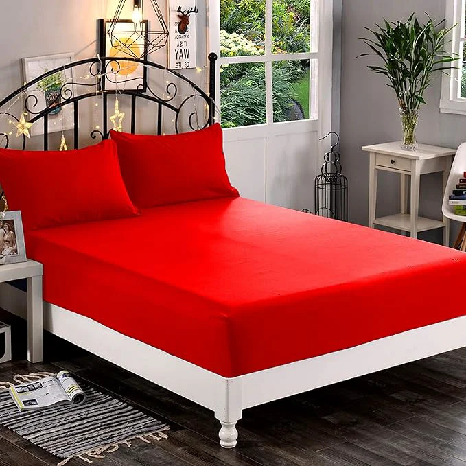 Safe Elegant Comfort 1500 Premium Hotel Quality 1-Piece Fitted Sheet Softest Quality Microfiber - Deep Pocket up to 16 inch Wrinkle and Fade Resistant California King Red Smart