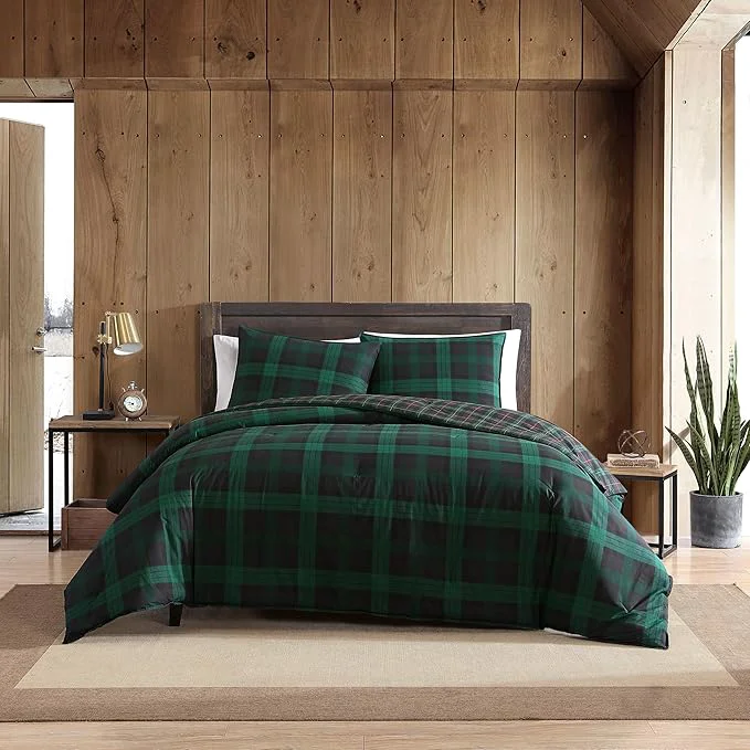 Quality Eddie Bauer - Queen Comforter Set Cotton Reversible Bedding with Matching Shams Stylish Plaid Home Decor Woodland Tartan Green Queen Functional