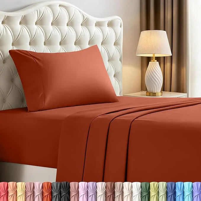 Utopia Bedding Twin Sheet Set – 3 Piece Bed Sheets for Twin Size Bed Soft and Breathable Microfiber Includes 1 Fitted Sheet 1 Flat Sheet and 1 Pillowcase – OekoTex Orange Modern