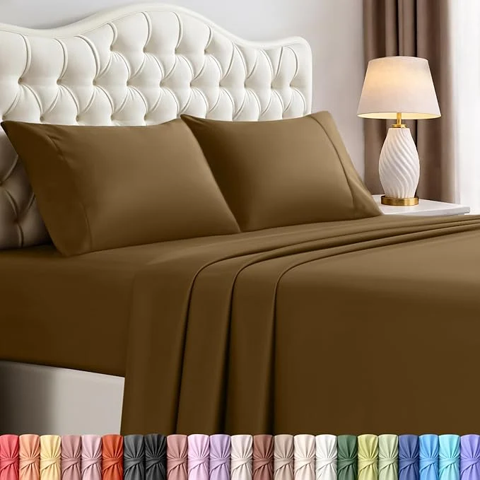 Dependable Utopia Bedding Queen Size Sheet Set – 4 Piece Bed Sheets Soft and Breathable Microfiber Includes 1 Fitted Sheet 1 Flat Sheet and 2 Pillowcases – Oeko Tex Mocha Verified