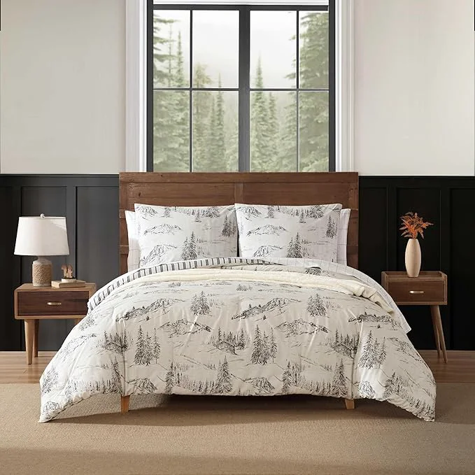 Traditional Eddie Bauer - Full Queen Comforter Set Reversible Bedding with Matching Sham s Super Soft and Cozy Home Decor Rocky Mountain Cabin Grey Queen Versatile