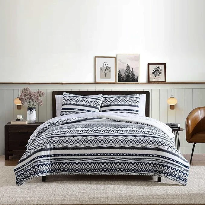 Efficient Eddie Bauer - Twin Comforter Set Reversible Plush Bedding with Matching Sham Dorm Essentials Oeko-Tex Shelton Fair Isle Navy Authentic