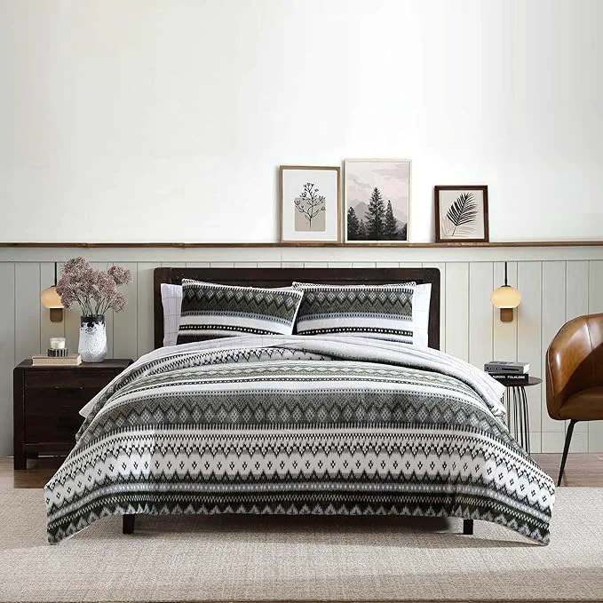 Durable Eddie Bauer - Twin Comforter Set Reversible Plush Bedding with Matching Sham Dorm Essentials Oeko-Tex Shelton Fair Isle Green Sophisticated
